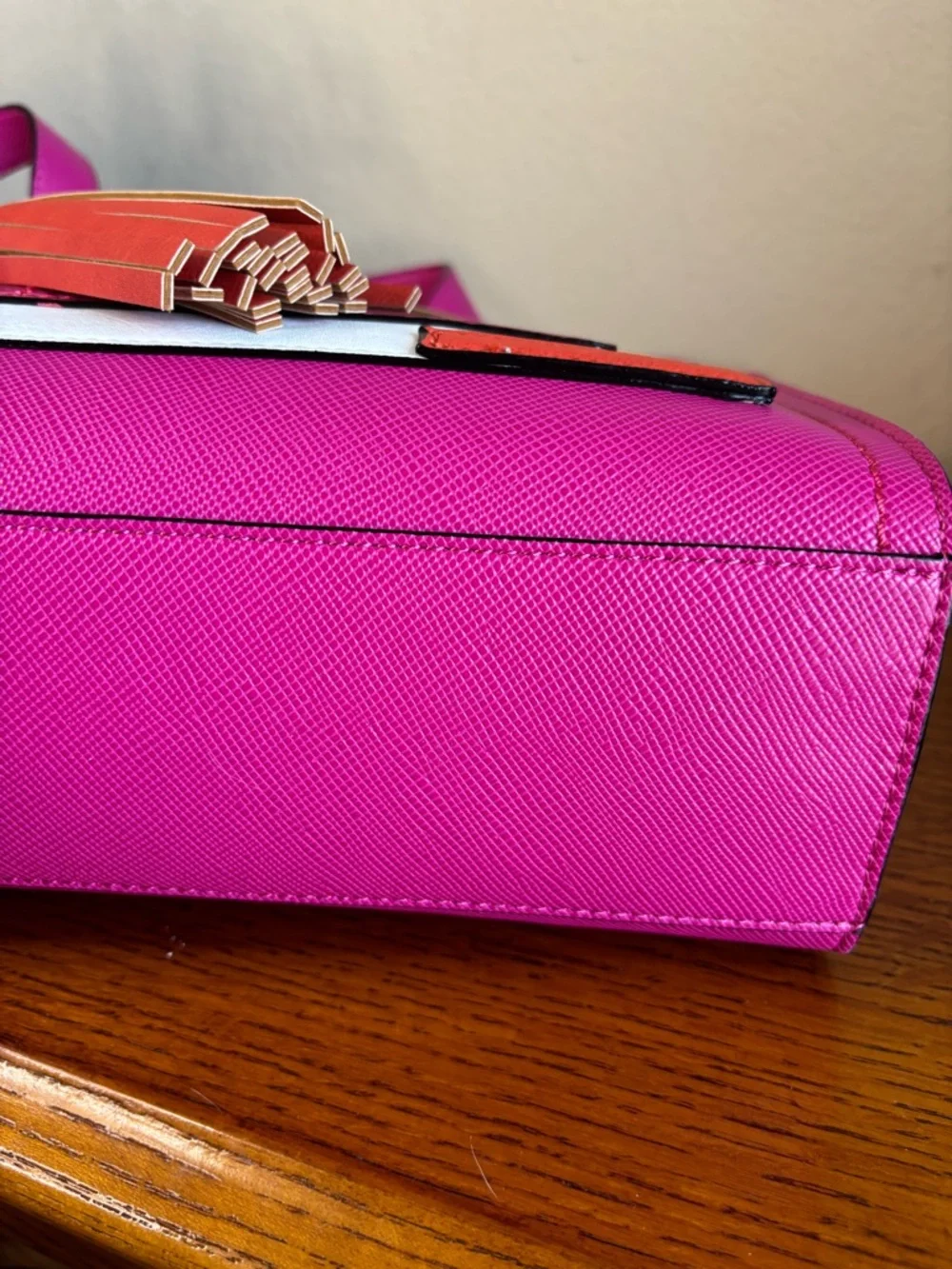 Gianni Bini Pink Shoulder Tote with White & Orange Accents - Picture 8 of 15